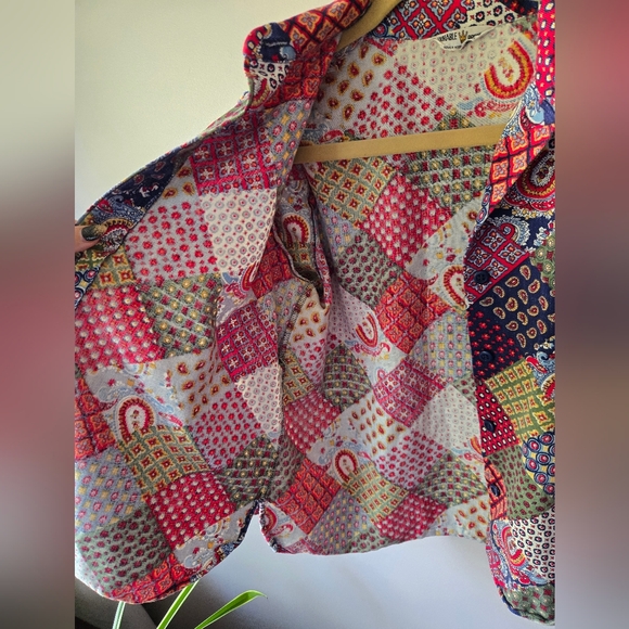 VTG 1970s Multi-Pattern Patchwork Button Down Shirt - Size Med-Large - Picture 8 of 13